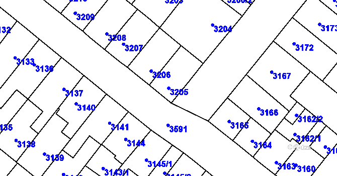 Parcela st. 3205 v KÚ Vyškov, Katastrální mapa