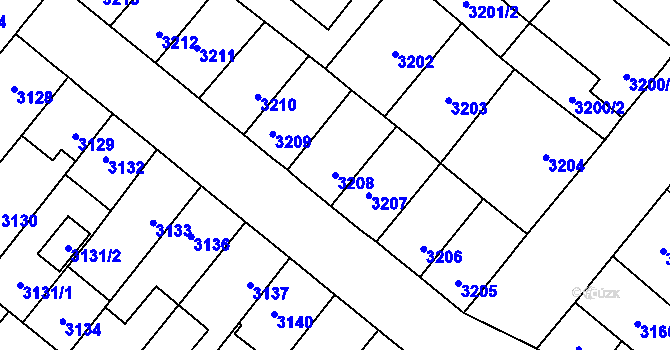 Parcela st. 3208 v KÚ Vyškov, Katastrální mapa