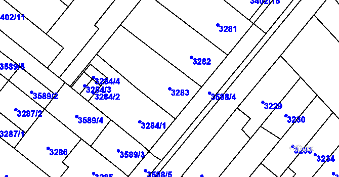 Parcela st. 3283 v KÚ Vyškov, Katastrální mapa