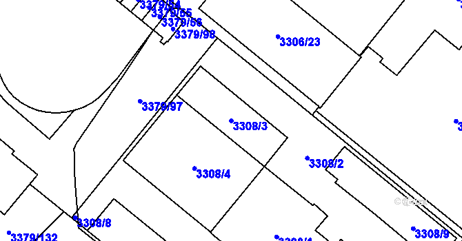 Parcela st. 3308/3 v KÚ Vyškov, Katastrální mapa
