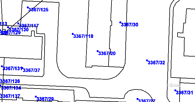 Parcela st. 3367/20 v KÚ Vyškov, Katastrální mapa