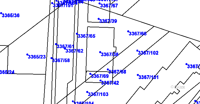 Parcela st. 3367/38 v KÚ Vyškov, Katastrální mapa