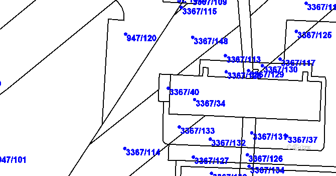 Parcela st. 3367/40 v KÚ Vyškov, Katastrální mapa