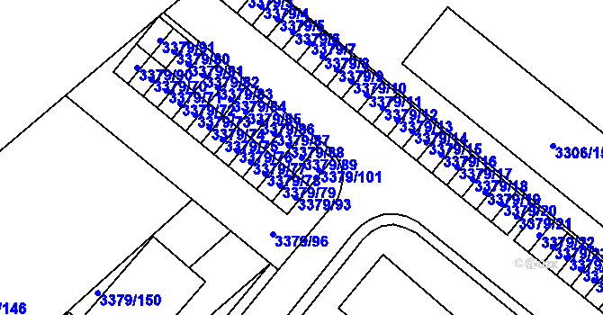 Parcela st. 3379/89 v KÚ Vyškov, Katastrální mapa