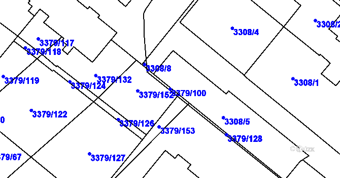 Parcela st. 3379/100 v KÚ Vyškov, Katastrální mapa