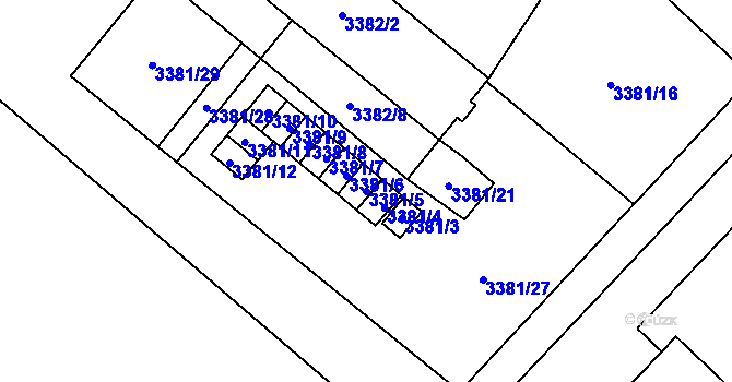 Parcela st. 3381/5 v KÚ Vyškov, Katastrální mapa