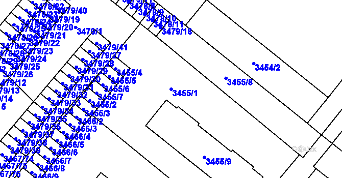Parcela st. 3455/1 v KÚ Vyškov, Katastrální mapa