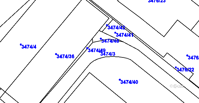 Parcela st. 3474/3 v KÚ Vyškov, Katastrální mapa