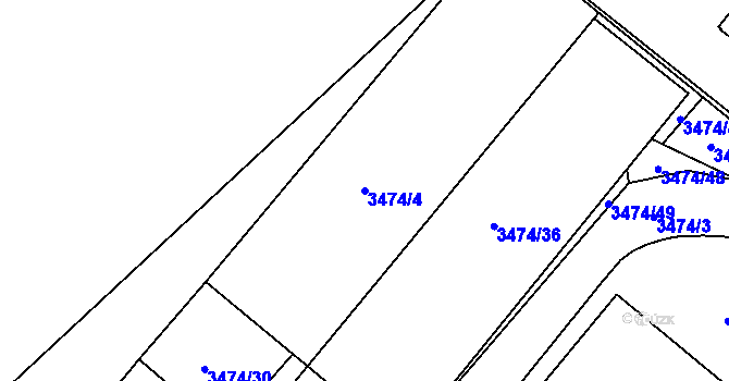 Parcela st. 3474/4 v KÚ Vyškov, Katastrální mapa