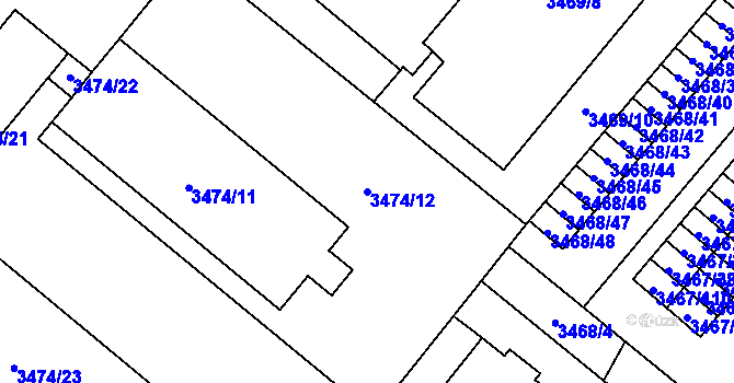 Parcela st. 3474/12 v KÚ Vyškov, Katastrální mapa