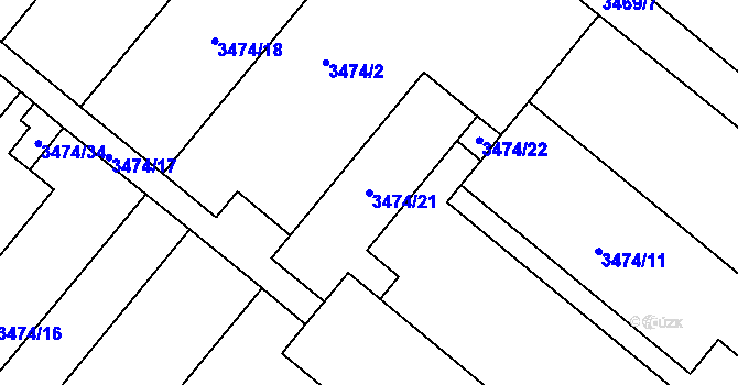 Parcela st. 3474/21 v KÚ Vyškov, Katastrální mapa