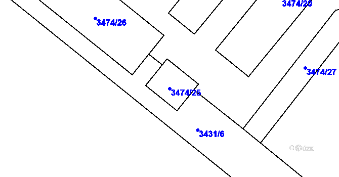 Parcela st. 3474/25 v KÚ Vyškov, Katastrální mapa