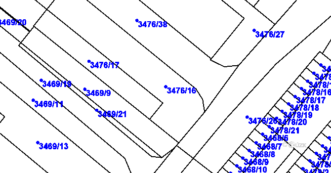 Parcela st. 3476/16 v KÚ Vyškov, Katastrální mapa