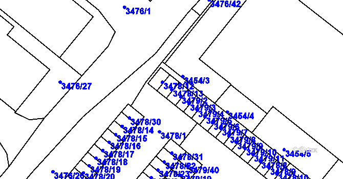 Parcela st. 3478/13 v KÚ Vyškov, Katastrální mapa