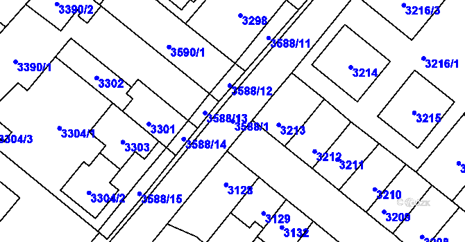 Parcela st. 3588/1 v KÚ Vyškov, Katastrální mapa