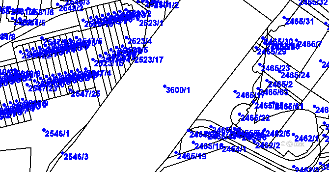 Parcela st. 3600/1 v KÚ Vyškov, Katastrální mapa