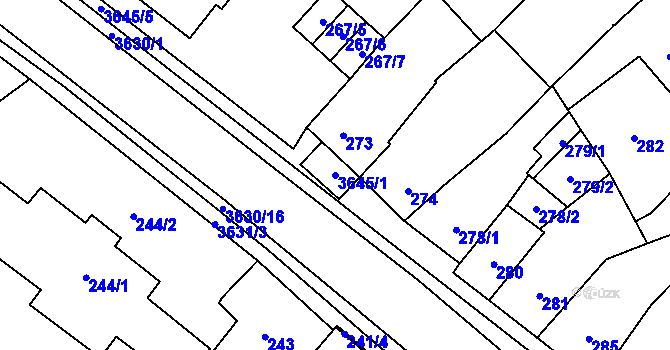 Parcela st. 3645/1 v KÚ Vyškov, Katastrální mapa