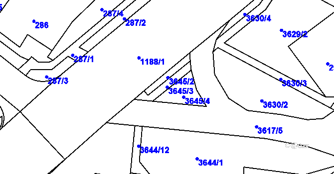 Parcela st. 3645/3 v KÚ Vyškov, Katastrální mapa