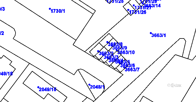 Parcela st. 3663/2 v KÚ Vyškov, Katastrální mapa