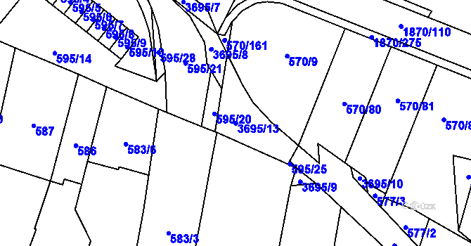 Parcela st. 3695/13 v KÚ Vyškov, Katastrální mapa