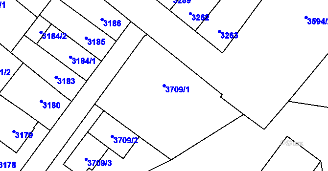 Parcela st. 3709/1 v KÚ Vyškov, Katastrální mapa