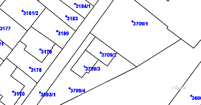 Parcela st. 3709/2 v KÚ Vyškov, Katastrální mapa