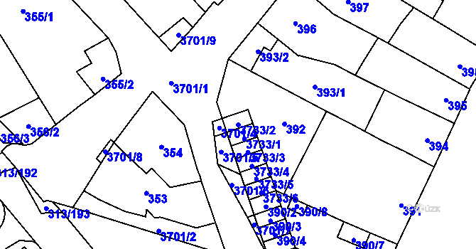 Parcela st. 3733/2 v KÚ Vyškov, Katastrální mapa