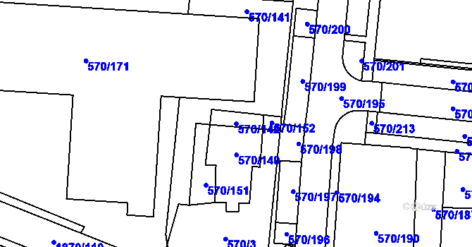 Parcela st. 570/142 v KÚ Vyškov, Katastrální mapa