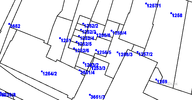 Parcela st. 1256/5 v KÚ Vyškov, Katastrální mapa