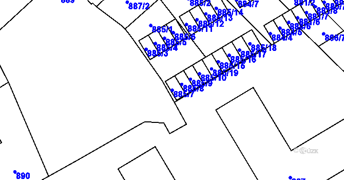 Parcela st. 885/7 v KÚ Vyškov, Katastrální mapa