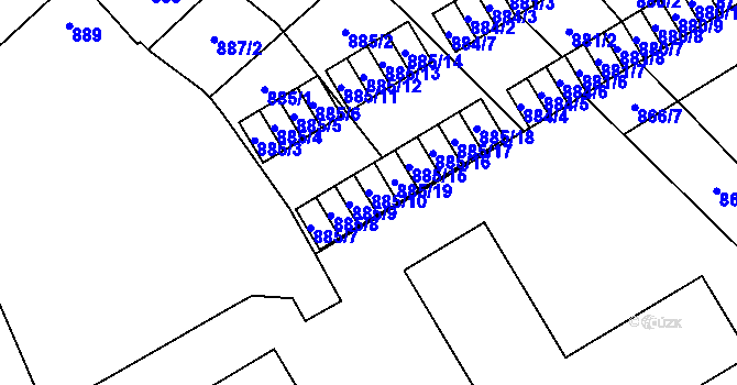 Parcela st. 885/10 v KÚ Vyškov, Katastrální mapa