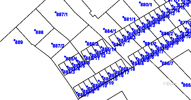 Parcela st. 885/13 v KÚ Vyškov, Katastrální mapa