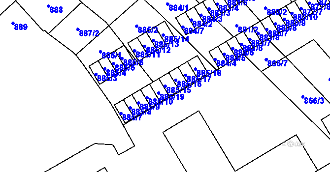Parcela st. 885/15 v KÚ Vyškov, Katastrální mapa