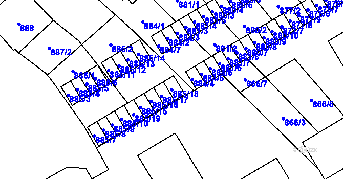 Parcela st. 885/18 v KÚ Vyškov, Katastrální mapa