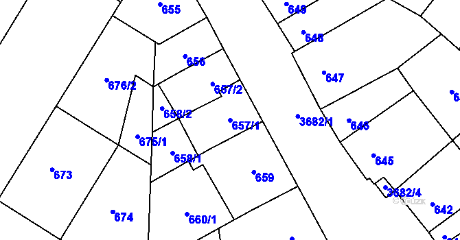 Parcela st. 657/1 v KÚ Vyškov, Katastrální mapa