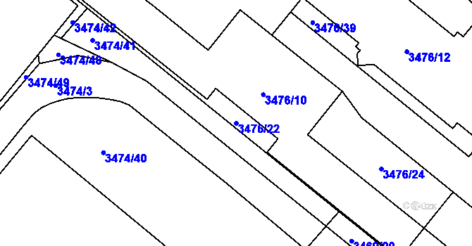 Parcela st. 3476/22 v KÚ Vyškov, Katastrální mapa