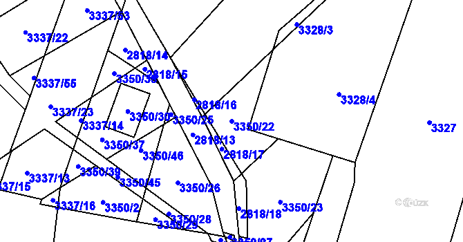 Parcela st. 3350/22 v KÚ Vyškov, Katastrální mapa