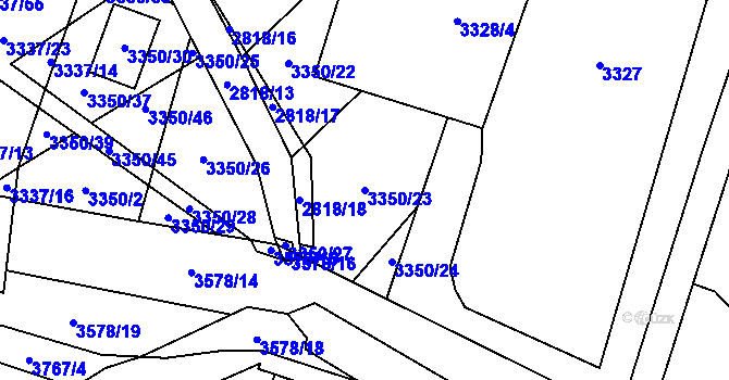 Parcela st. 3350/23 v KÚ Vyškov, Katastrální mapa