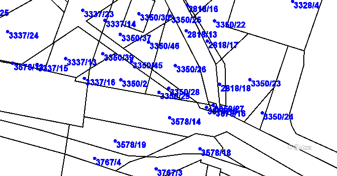 Parcela st. 3350/28 v KÚ Vyškov, Katastrální mapa