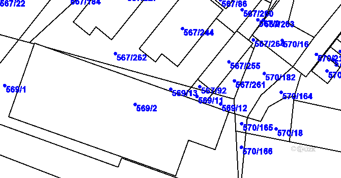Parcela st. 569/13 v KÚ Vyškov, Katastrální mapa