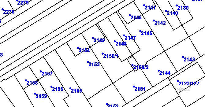 Parcela st. 2150/1 v KÚ Vyškov, Katastrální mapa