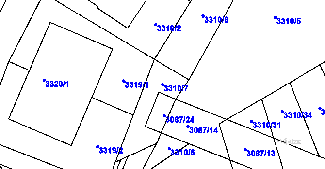Parcela st. 3310/7 v KÚ Vyškov, Katastrální mapa