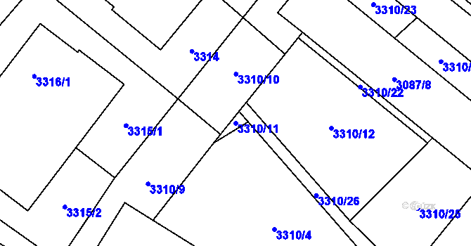 Parcela st. 3310/11 v KÚ Vyškov, Katastrální mapa