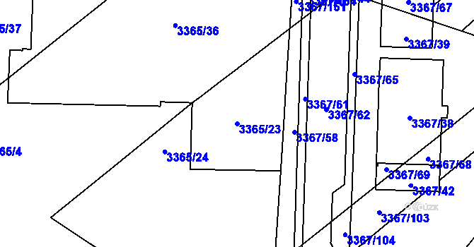Parcela st. 3365/23 v KÚ Vyškov, Katastrální mapa