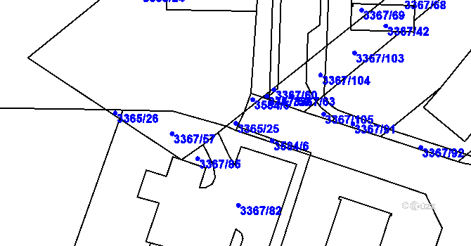 Parcela st. 3365/25 v KÚ Vyškov, Katastrální mapa