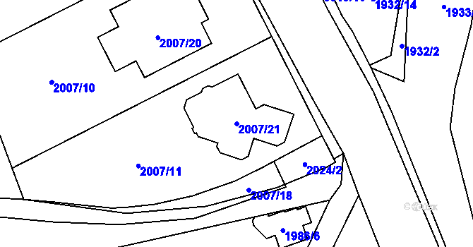 Parcela st. 2007/21 v KÚ Vyškov, Katastrální mapa