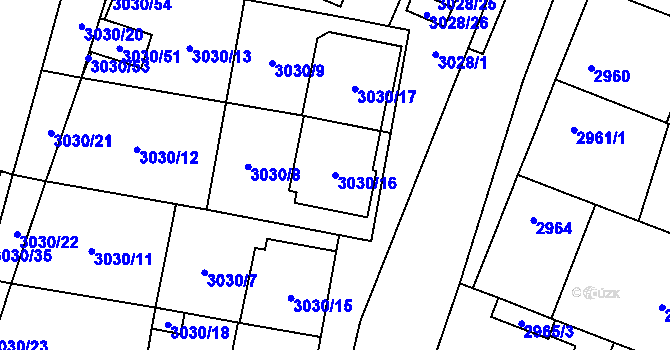 Parcela st. 3030/16 v KÚ Vyškov, Katastrální mapa