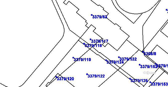 Parcela st. 3379/118 v KÚ Vyškov, Katastrální mapa