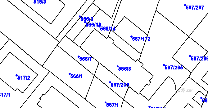 Parcela st. 566/10 v KÚ Vyškov, Katastrální mapa