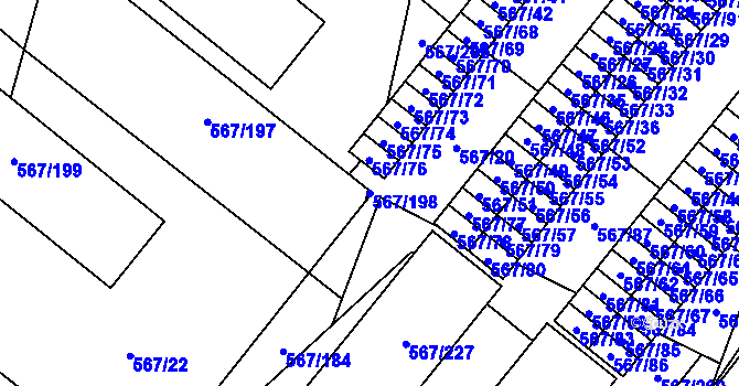 Parcela st. 567/198 v KÚ Vyškov, Katastrální mapa